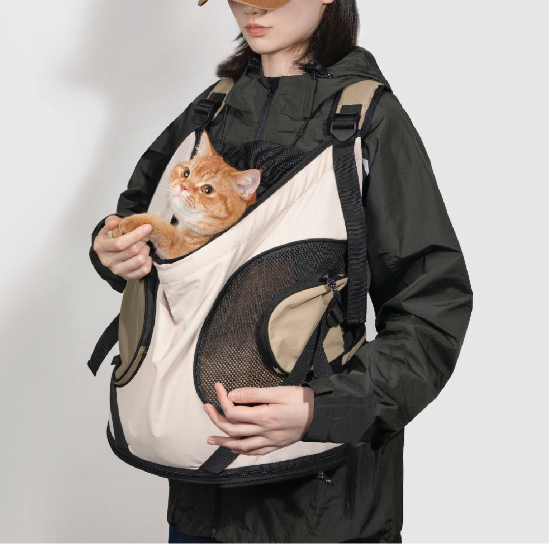 Pawsitivity's Front Chest Pet Carrier: Luxury Support Pet Backpack, features double shoulder straps, a waist strap for stability, and an X-shaped cross for unbeatable support. The ergonomic design ensures a joyful outing for both you and your pet.