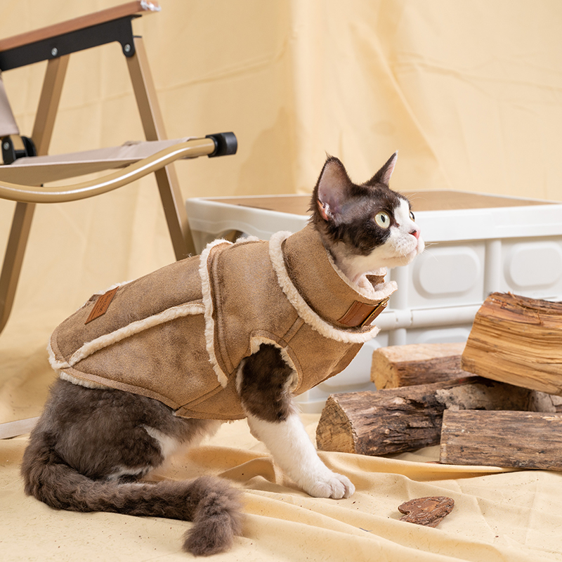 Pawsitivity's Pet Outfit: charm and warmth combined, Maillard-inspired pet wear. Vintage Suede Pet Vest for Cozy Days