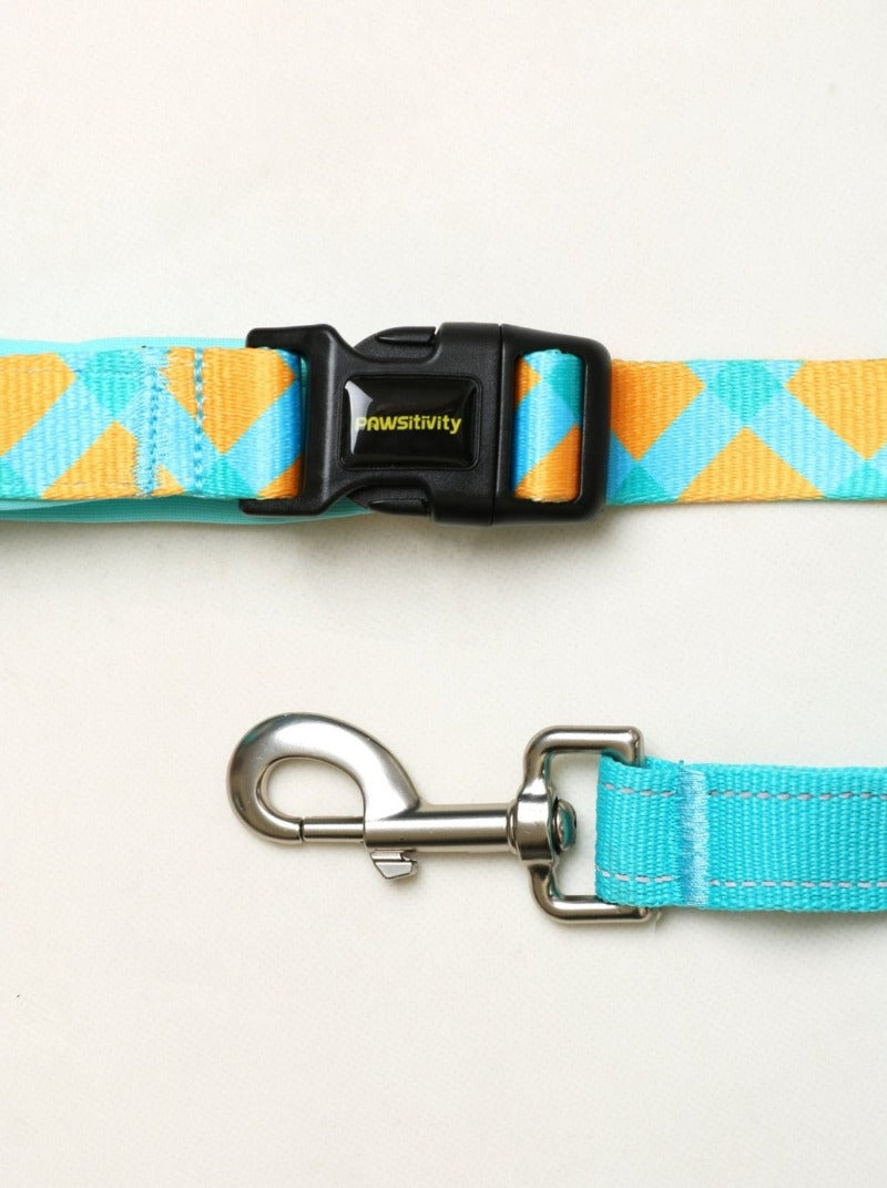 Pawsitivity's Hands-Free Multi-Functional Leash in Citrus Sky - Enjoy Long, Short, Waist, and Shoulder Carry Options, Cushioned Spring Absorbs Jerks, Reliable Sturdy Buckle. Shop Now!