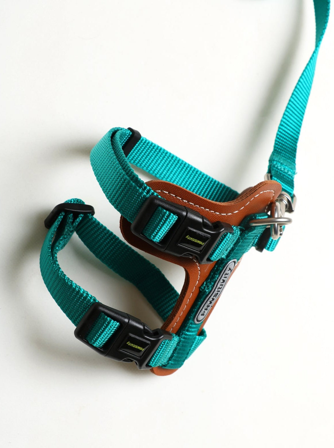 Stylish Teal Green Cat Harness and Leash Set - Leather Design for Reduced Friction, Offering Maximum Comfort during Walks with Your Cat. Pawsitivity (Toronto Premium Pet Shop)