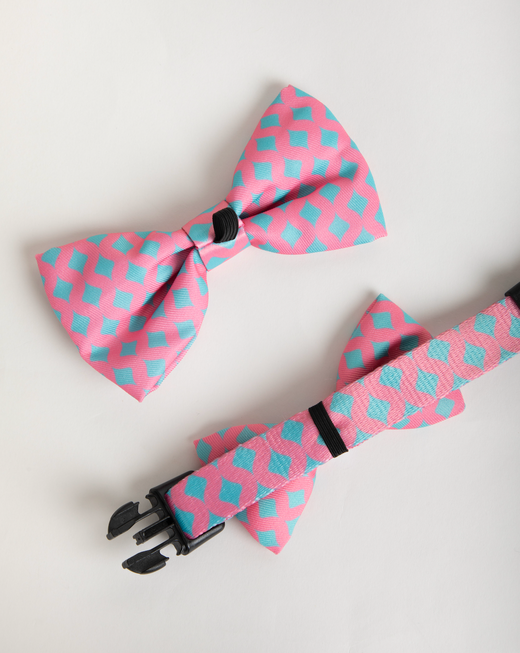 Shop Pawsitivity's Accessory Bowtie for Dogs and Cats - Baby Blue and Pink Check Pattern, Elastic Band Ensures Secure Fit, Adds a Touch of Elegance to Your Pet's Look.