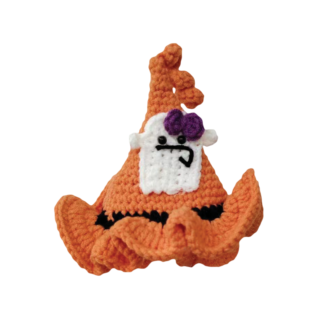 Halloween Special Orange Ghost Hat-Wear: Wrap Your Pet in Warmth and Style with Pawsitivity Handmade Knit Accessories