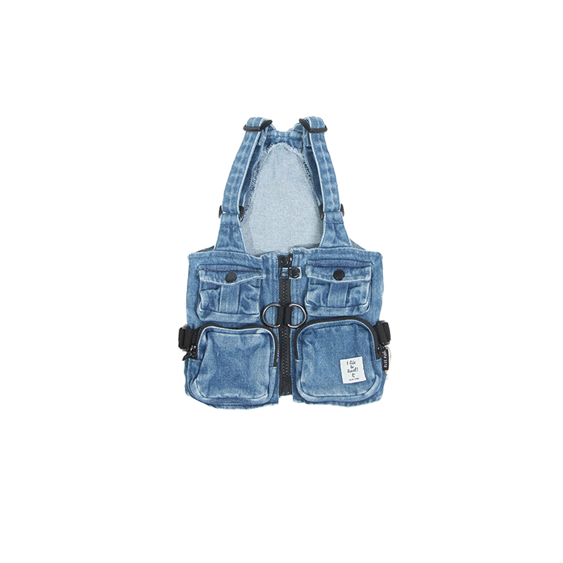 Pawsitivity's Pet outfit: A Classic Light Blue Denim Vest for Pets - Campaign-Style Chic.