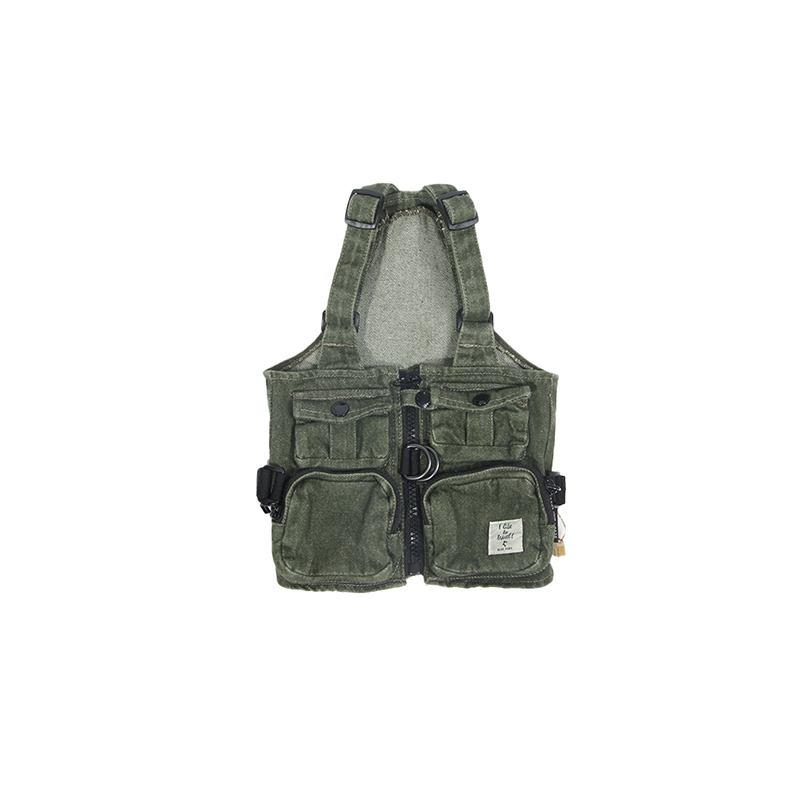 Pawsitivity's Pet Outfit: A Classic Army Green Denim Vest for Pets - Campaign-Style Chic.